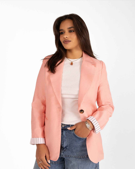 Striped-Cuff Pink Blazer