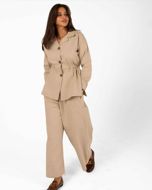Beige Drawstring Suit