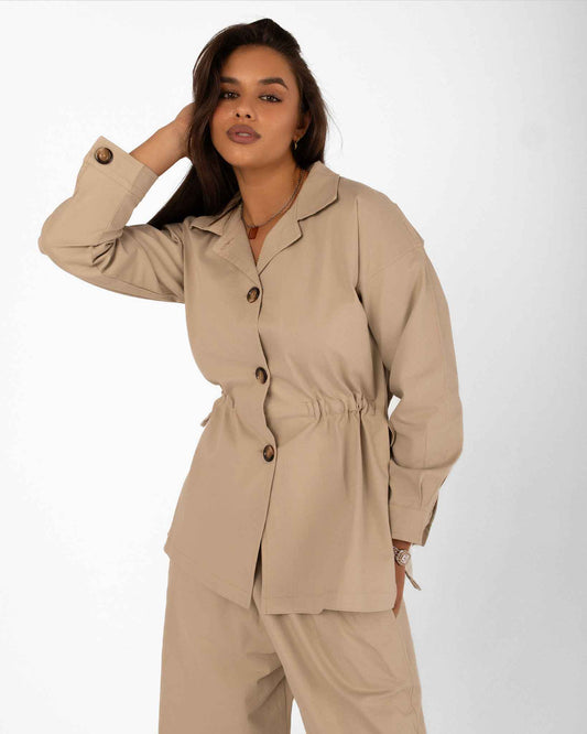 Beige Drawstring Suit