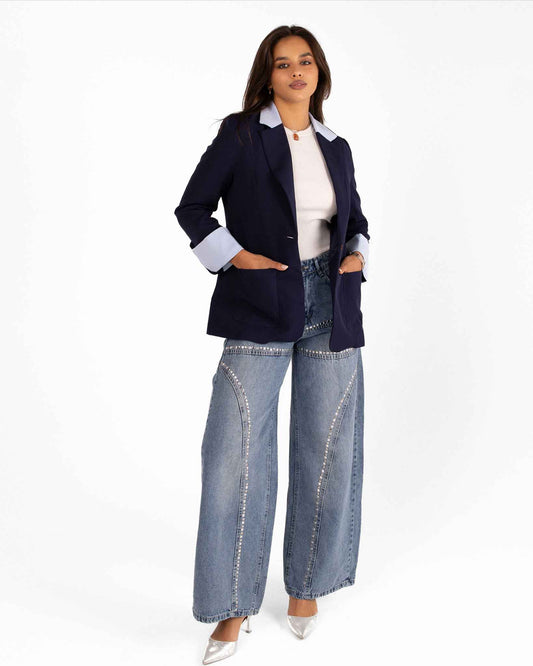 Classic Navy Blazer with Light Blue Accents