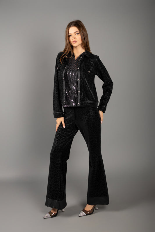Black Leopard Suede Set