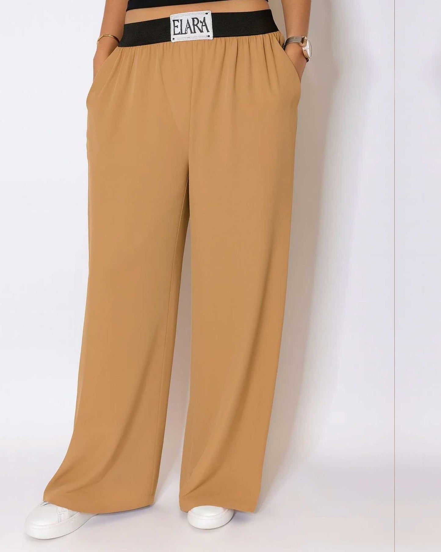 FlexFit High-Waist Wide-Leg Trousers - Camel