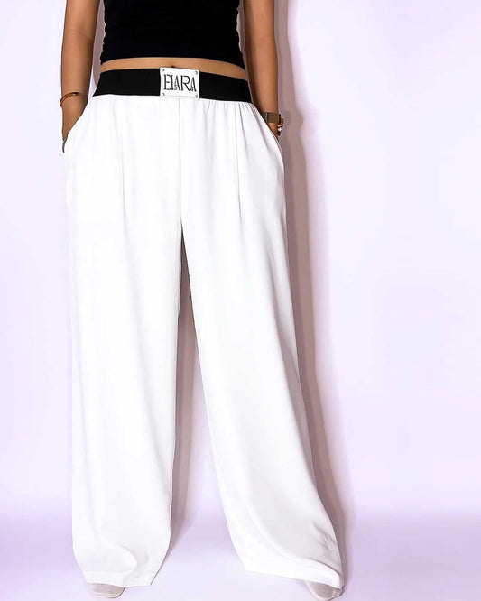 FlexFit High-Waist Wide-Leg Trousers - White