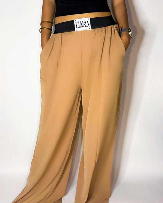FlexFit High-Waist Wide-Leg Trousers - Camel