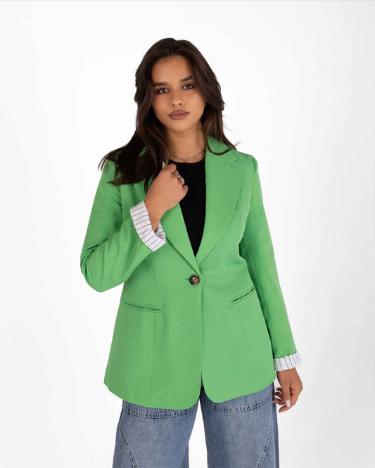 Striped-Cuff Green Blazer