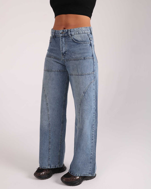 Wide-Leg Seam Denim Jeans