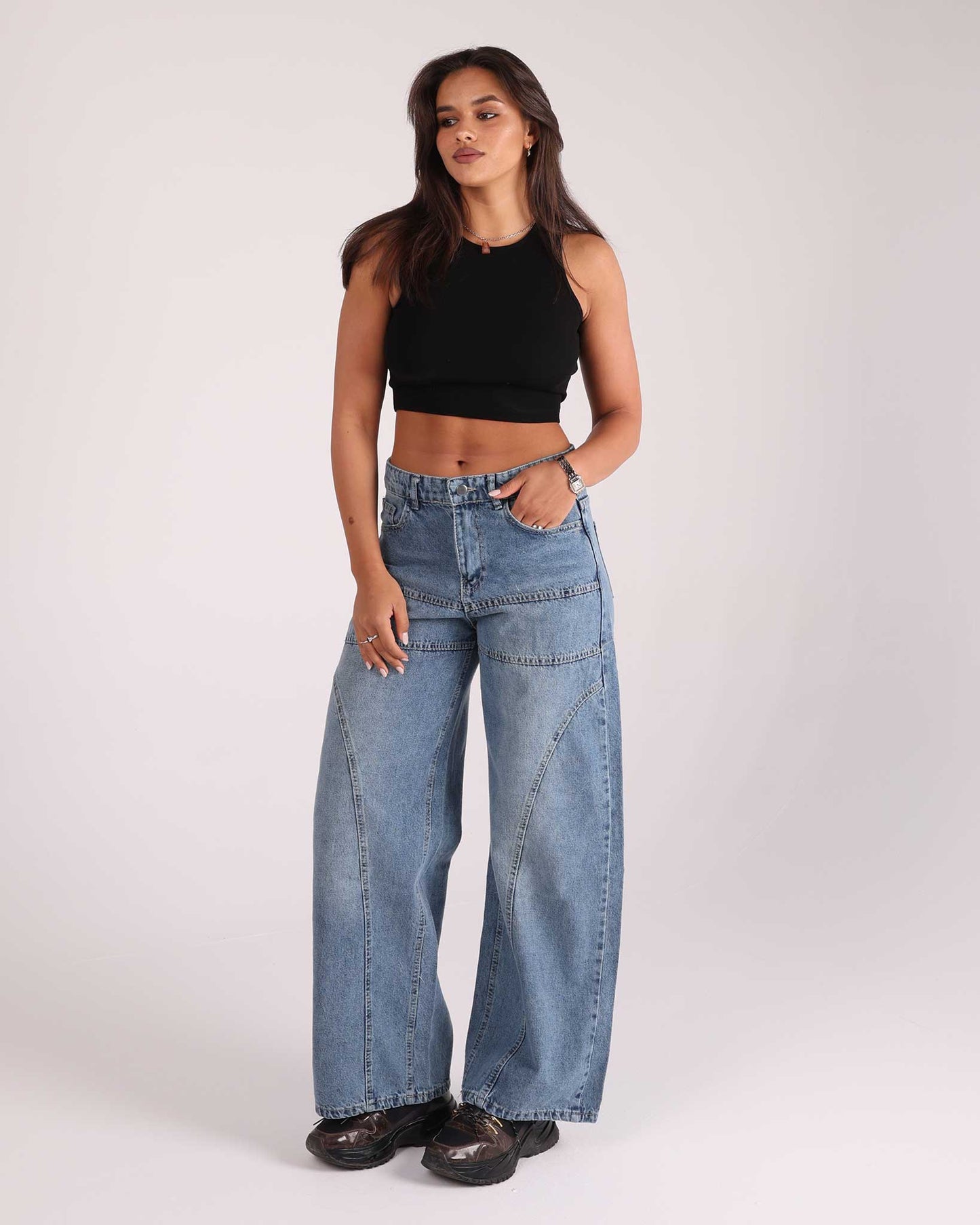Trendy Wide-Leg Denim Jeans