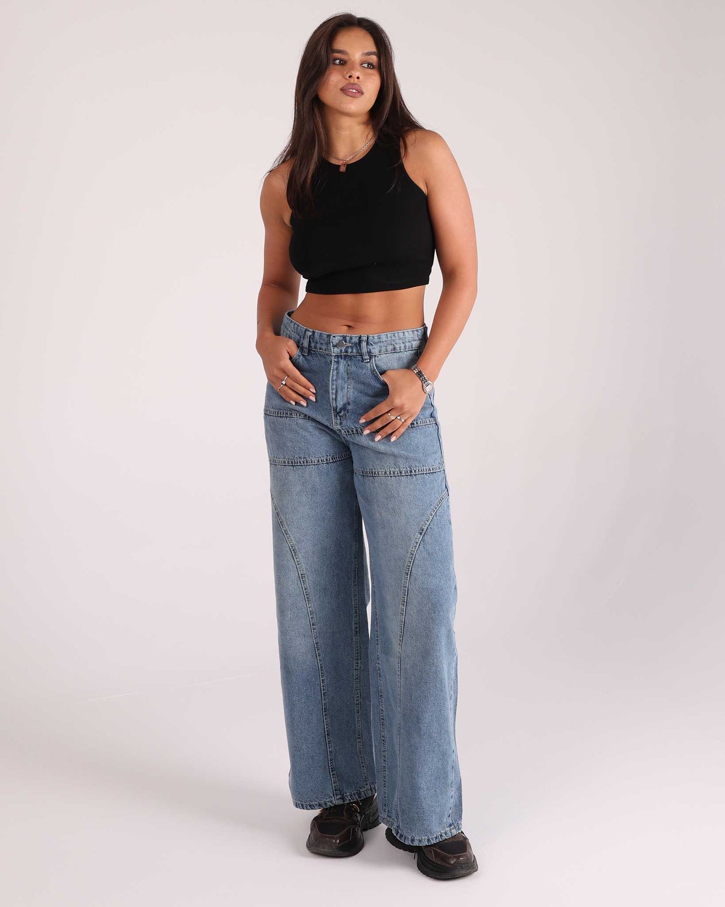 Trendy Wide-Leg Denim Jeans
