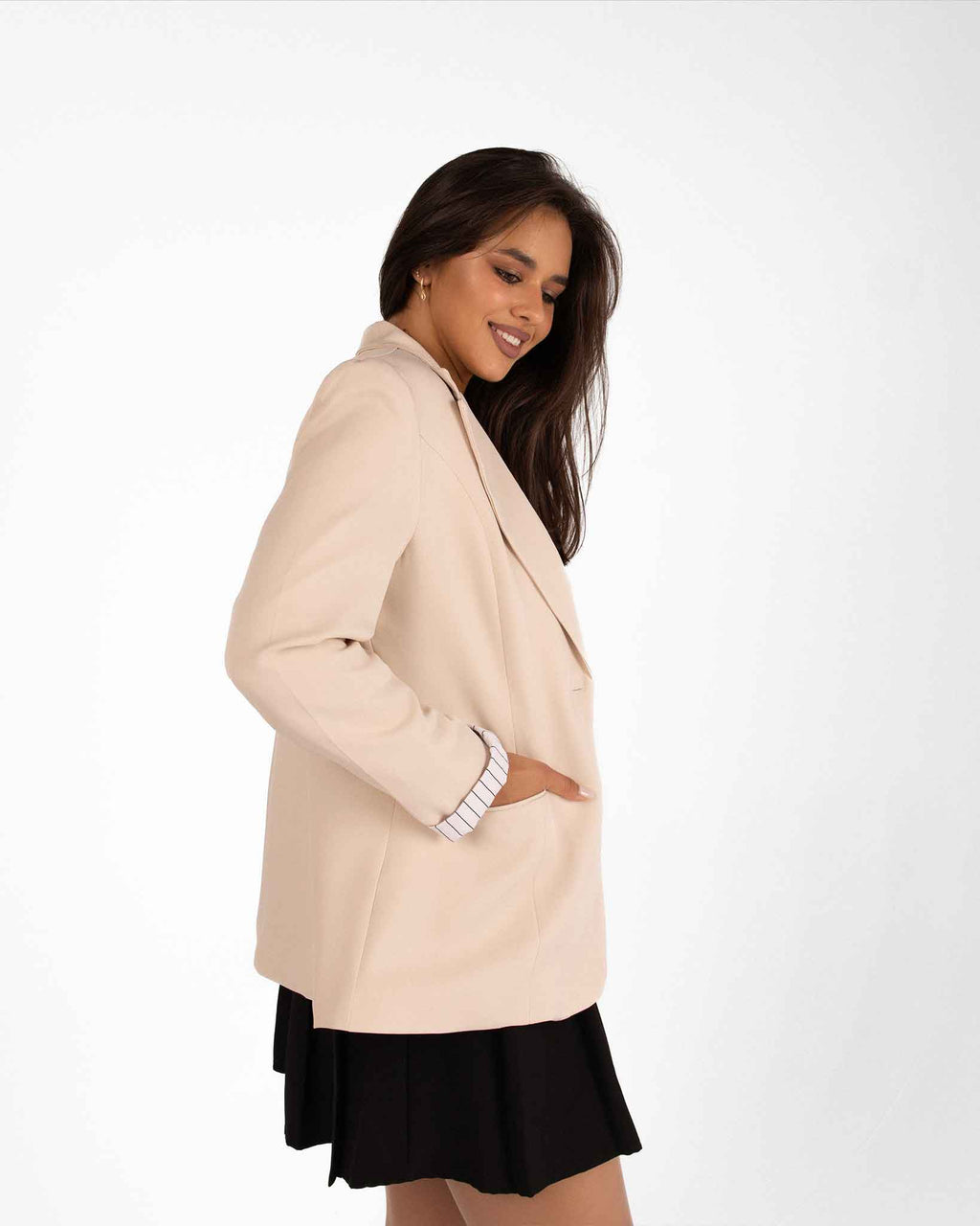 Striped-Cuff Blazer - Beige