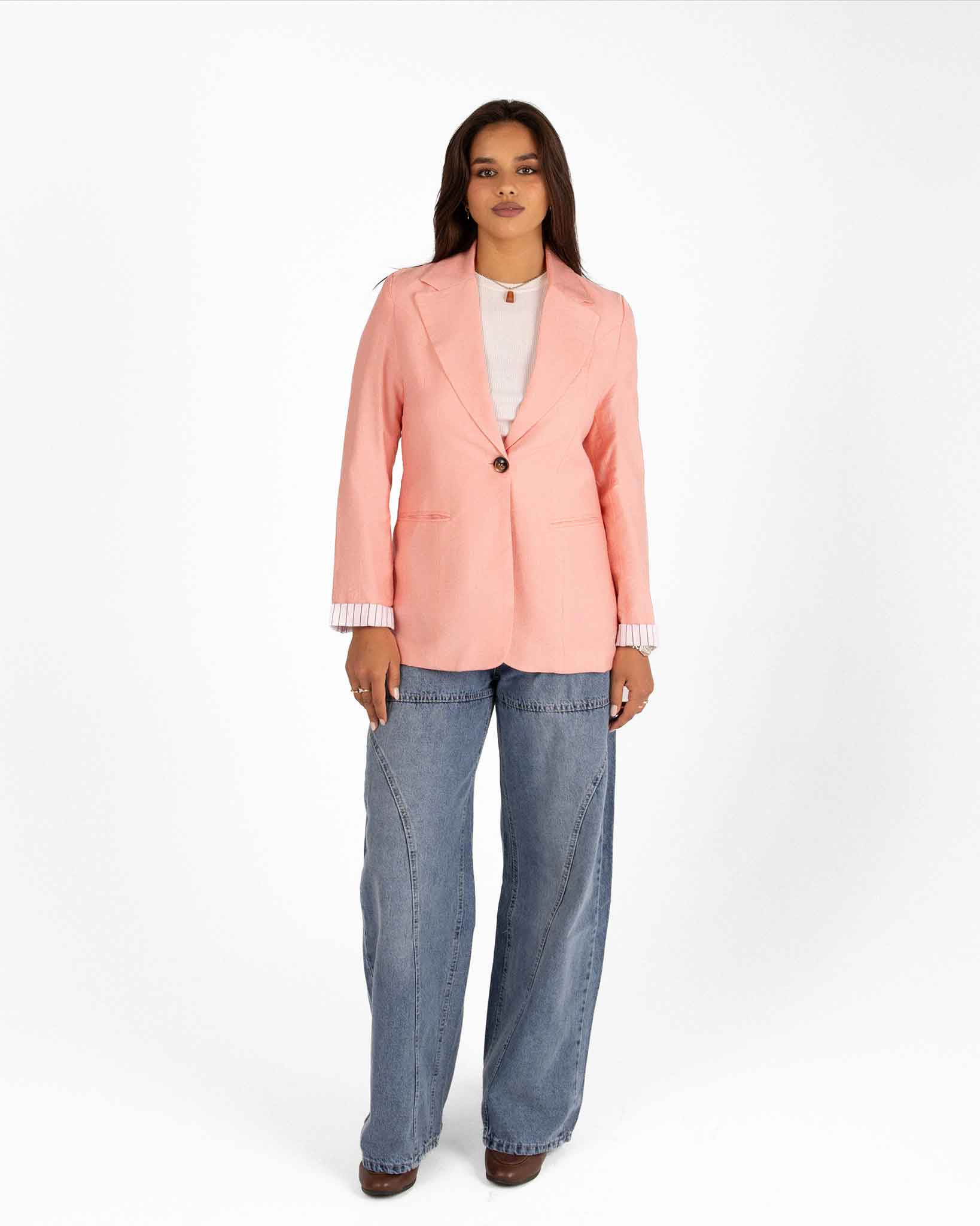 Striped-Cuff Blazer - Pink