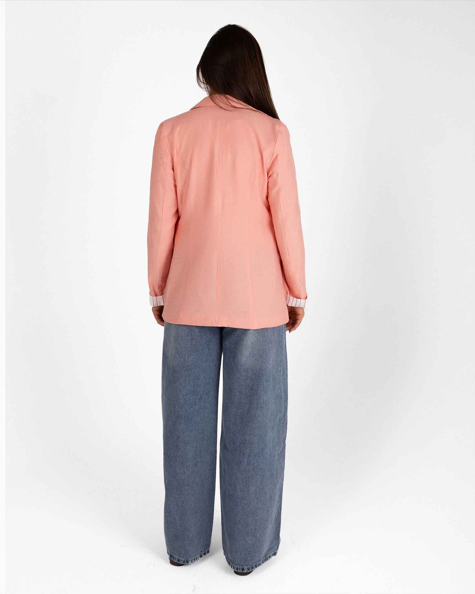 Striped-Cuff Blazer - Pink