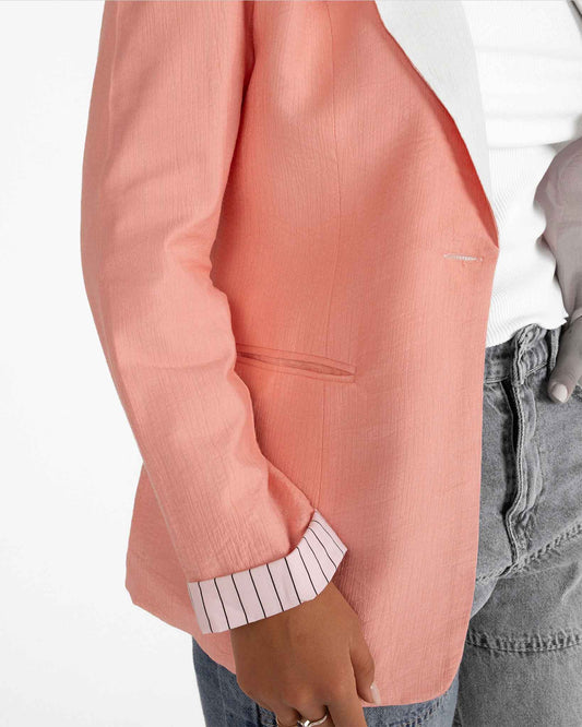 Striped-Cuff Pink Blazer
