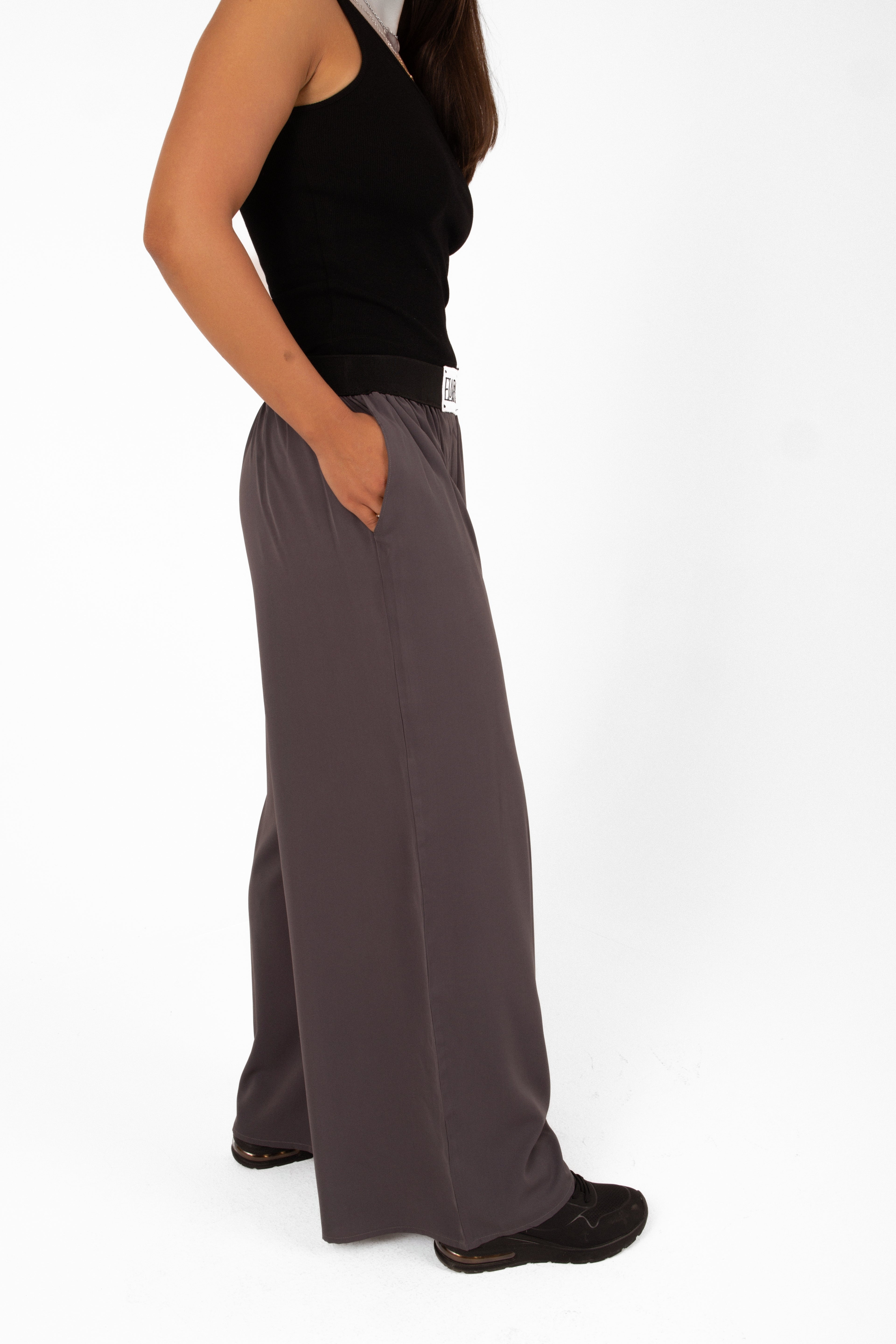 FlexFit High-Waist Wide-Leg Trousers - Grey