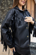 Black Leather Fringed Jacket