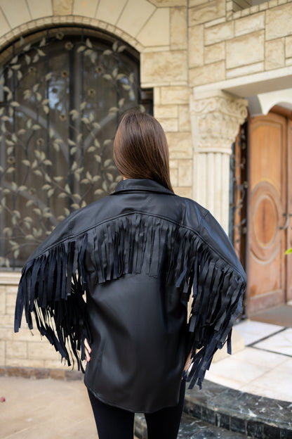 Black Leather Fringed Jacket