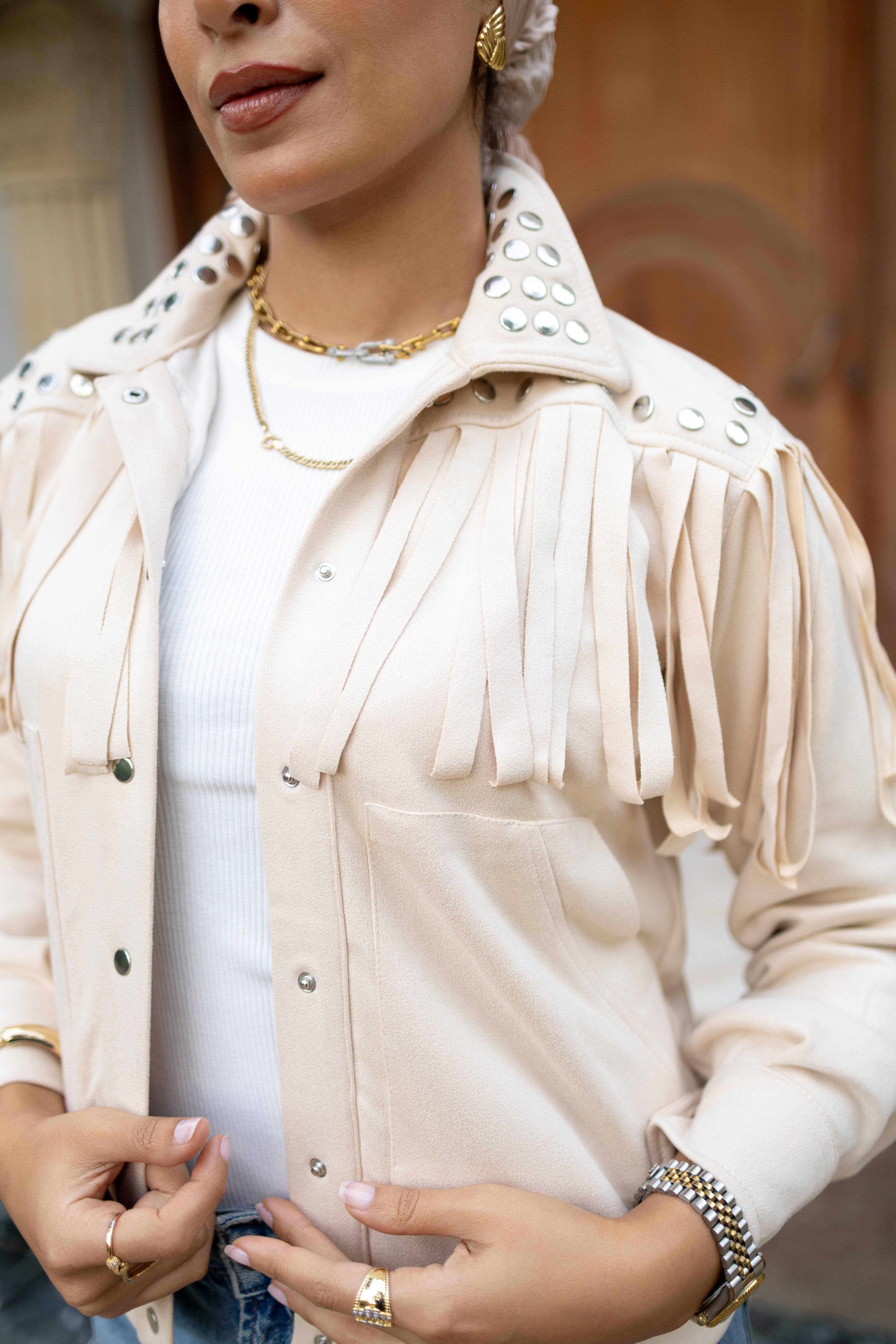 Beige Suede Fringed Jacket