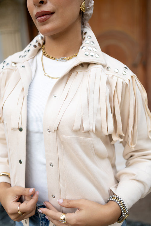 Beige Suede Fringed Jacket