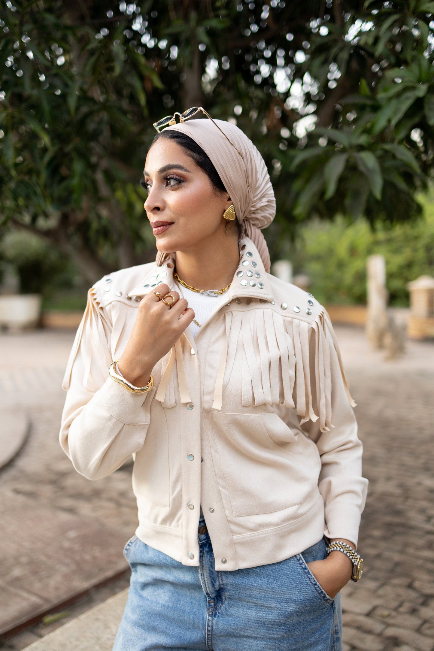 Beige Suede Fringed Jacket