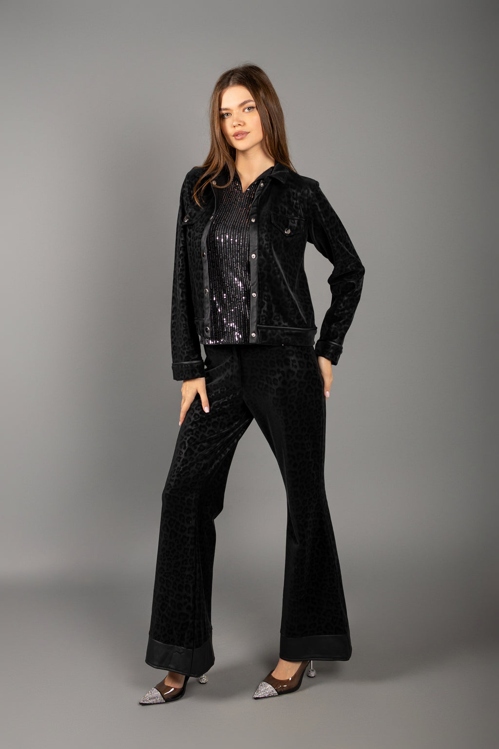 Black Leopard Suede Set