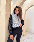 Sequin Bomber Jacket - Silver & Black