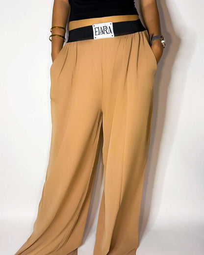 FlexFit High-Waist Wide-Leg Trousers - Camel