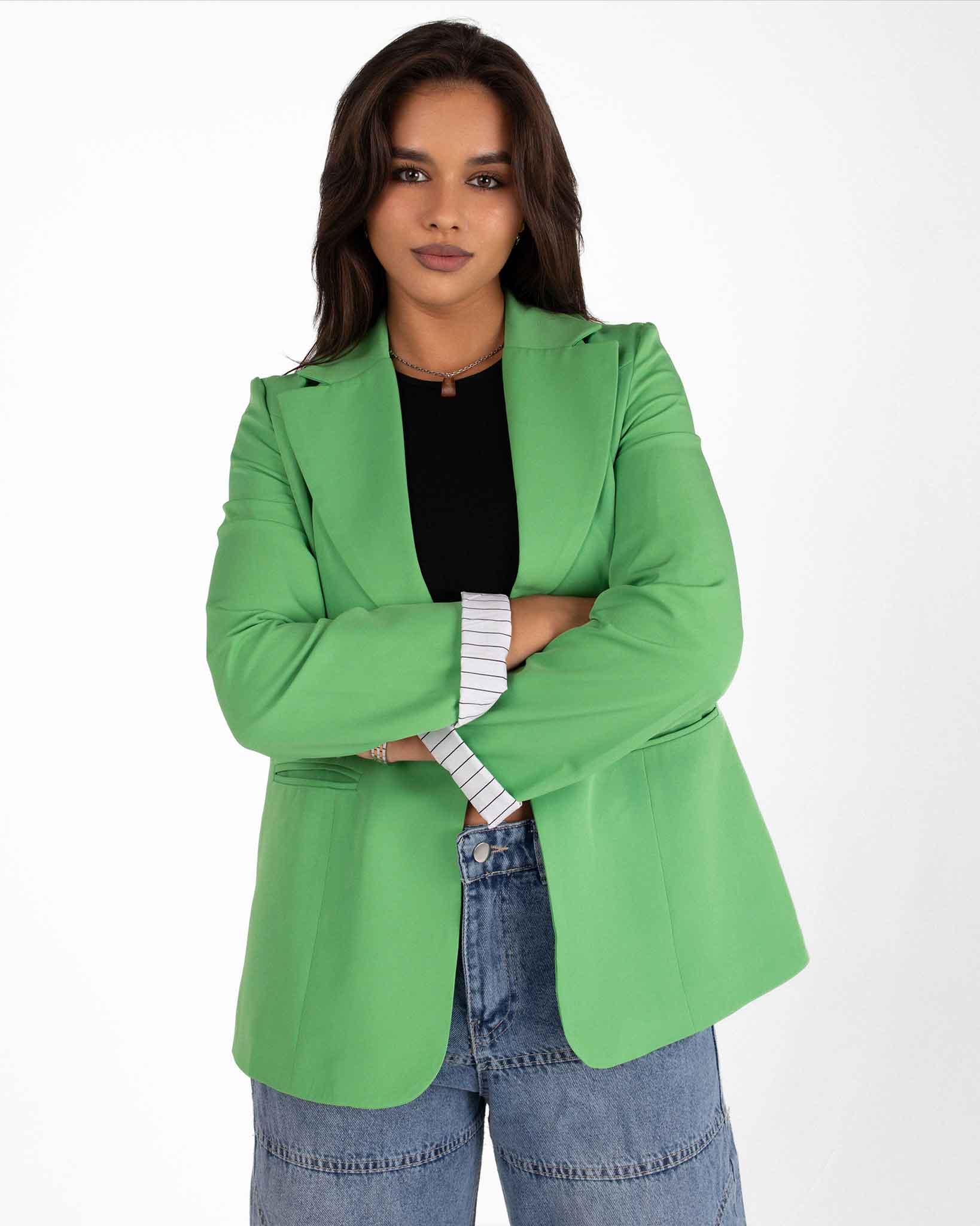 Striped-Cuff Blazer - Green