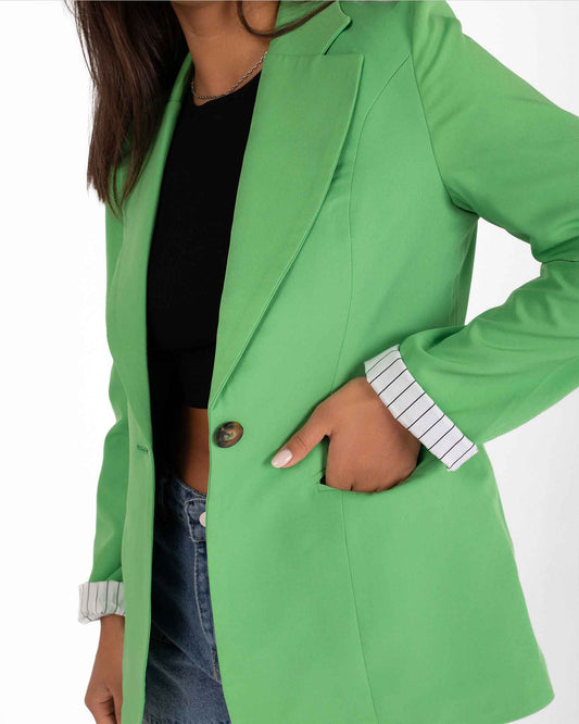 Striped-Cuff Green Blazer