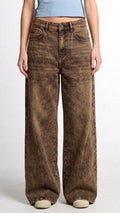 Vintage Wash Wide Leg Jeans - Brown