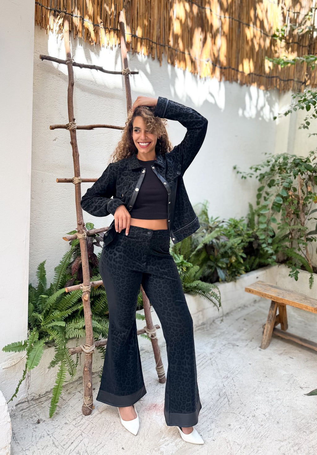 Black Leopard Suede Set