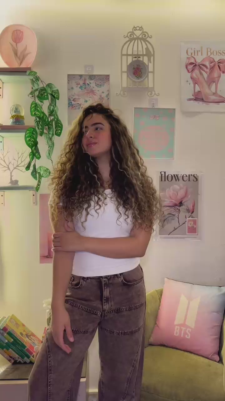 Vintage Wash Wide Leg Jeans - Brown