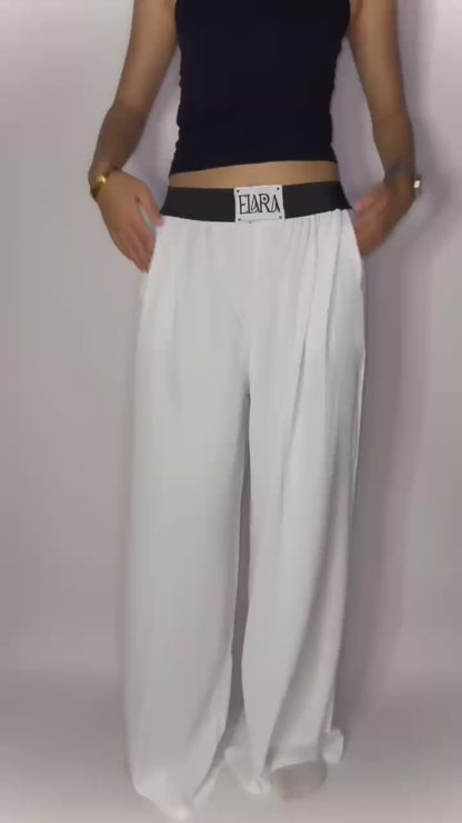 FlexFit High-Waist Wide-Leg Trousers - White